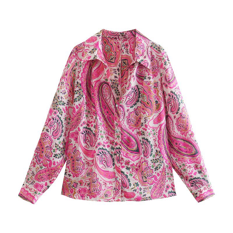 Damen Retro Print Bluse | Casual Langarmshirt Frühling
