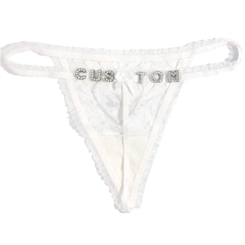 Sexy Lace Thong with Rhinestones | Transparent Mesh Thong
