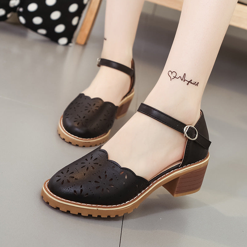 Women's Roman Sandals | Elegant Cut-Out Block Heel Shoes