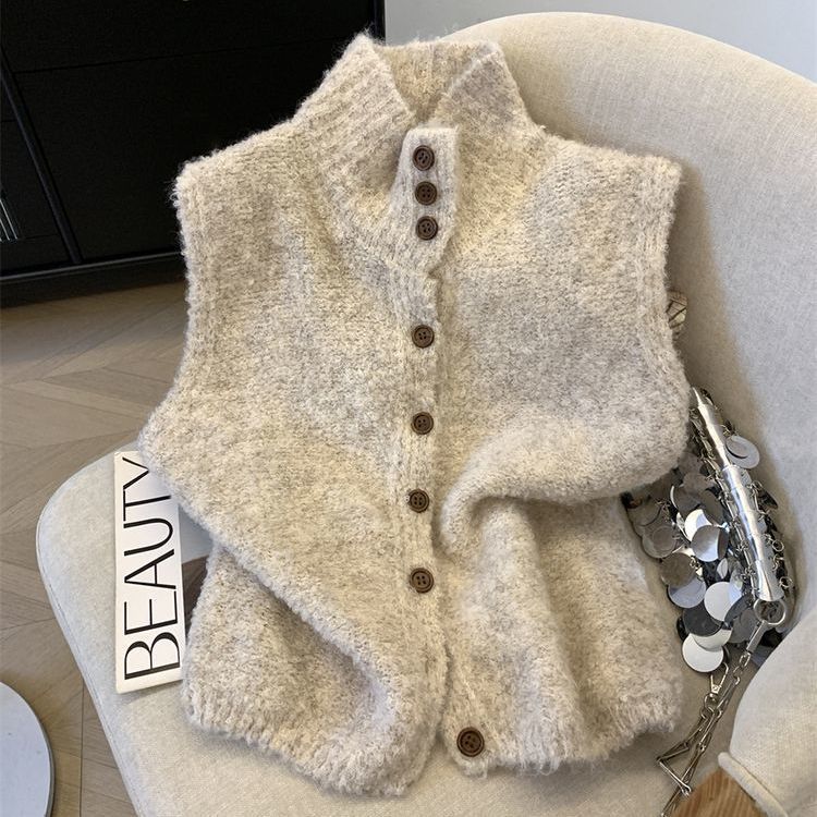 Damen Strickweste hoher Kragen | Koreanischer Stil elegant