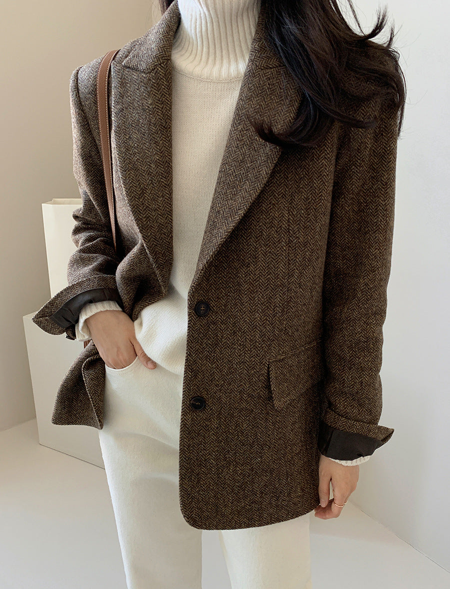 Damen Wollblazer Einfarbig – Elegant, Warm & Zeitlos