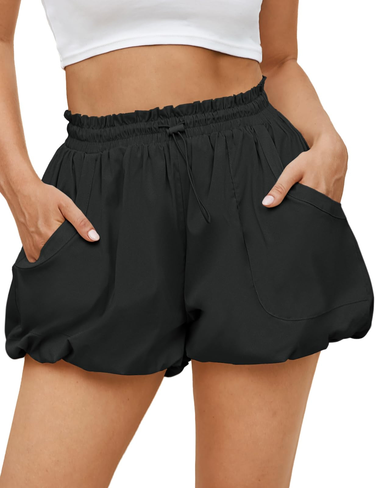Women's Bubble Shorts High Waist | Summer Casual Shorts with Pockets