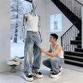 Men's Stone Wash Jeans Straight Leg – Wide Leg Trend Denim Trousers