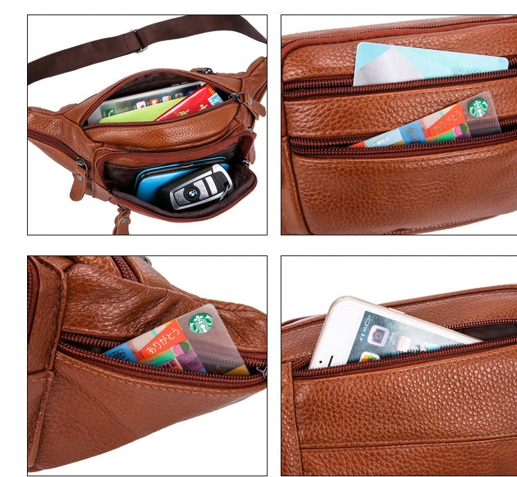 Men's Genuine Leather Chest Bag – Cowhide Shoulder Bag & Waist Bag