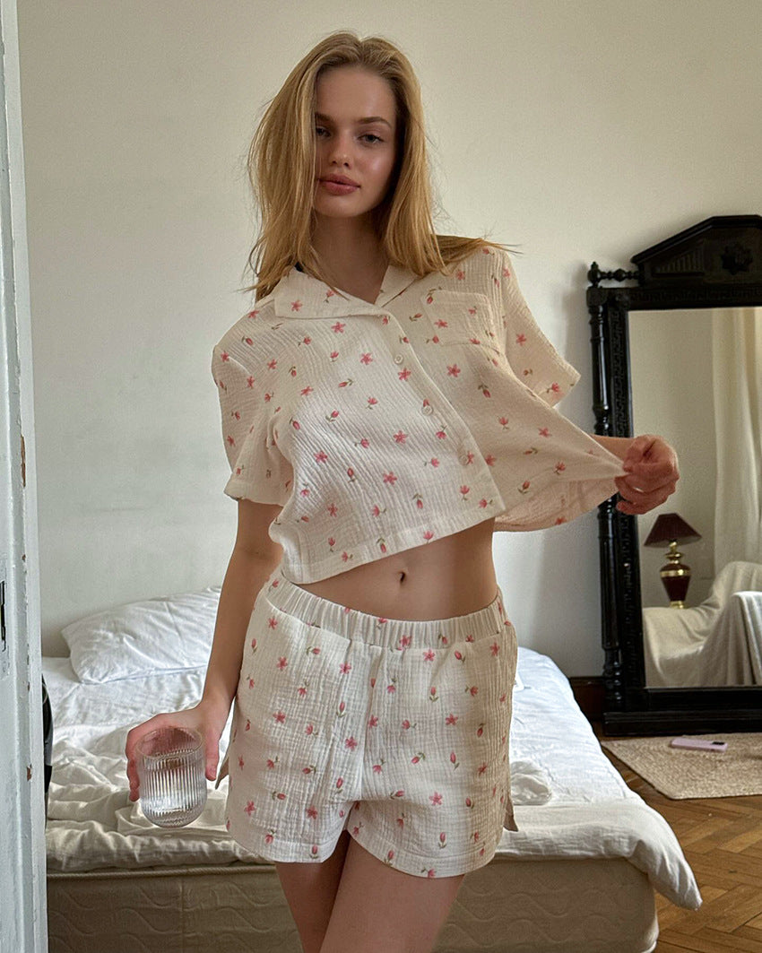 Women's Summer Pajamas | Cotton Short Sleeve Set with Shorts