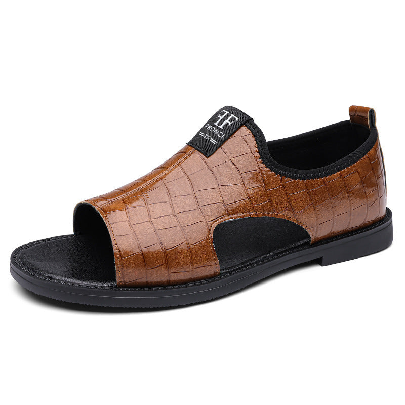 Men's Leather-Look Mules with Embossing Open Summer Sandals
