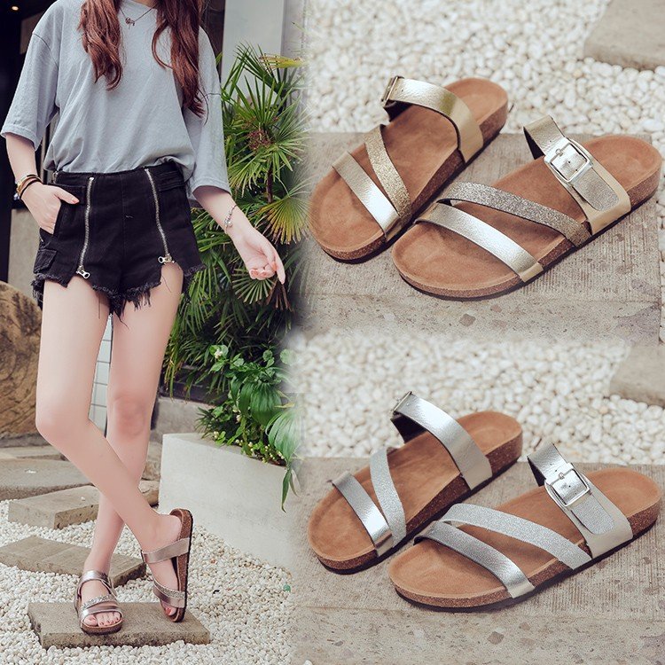 Women's Cork Sandals Comfortable Summer Slippers Flat Lightweight