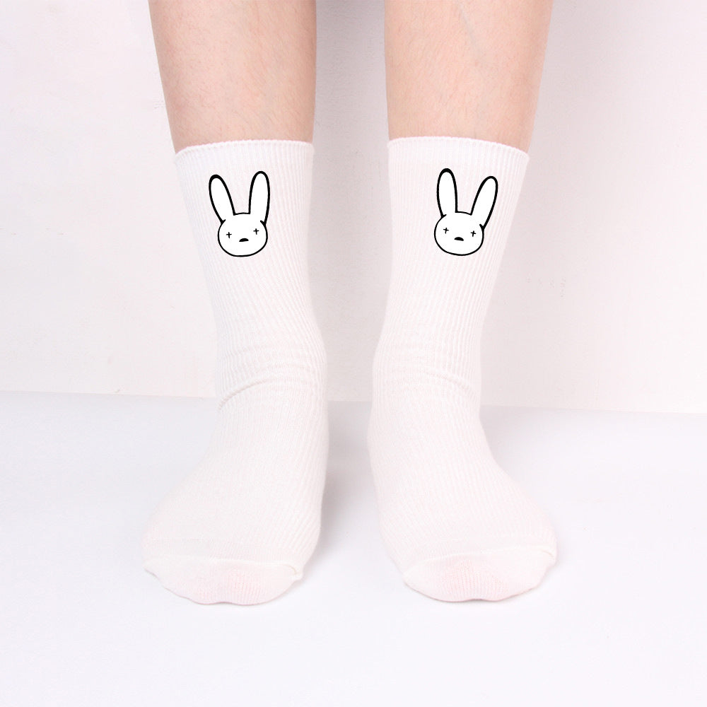 Unisex Rabbit Baumwollsocken Lang – Schwarz Weiß Trend Socken