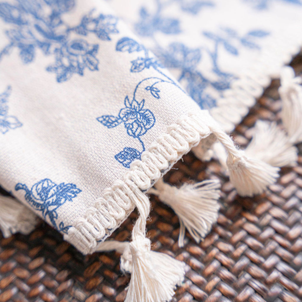 Bistro Gardine Baumwolle Leinen | beige Print Quasten Küche