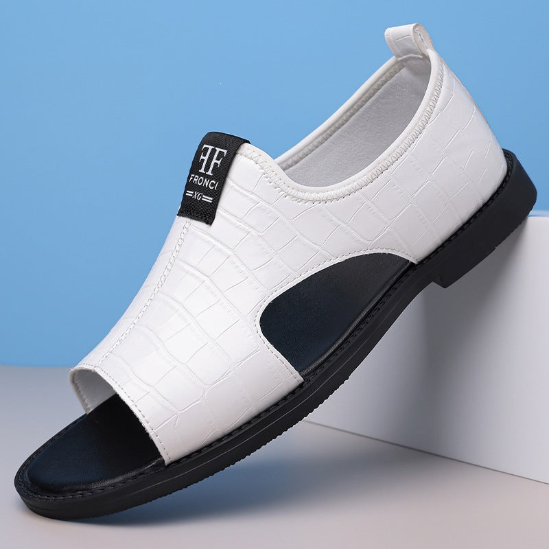 Men's Leather-Look Mules with Embossing Open Summer Sandals