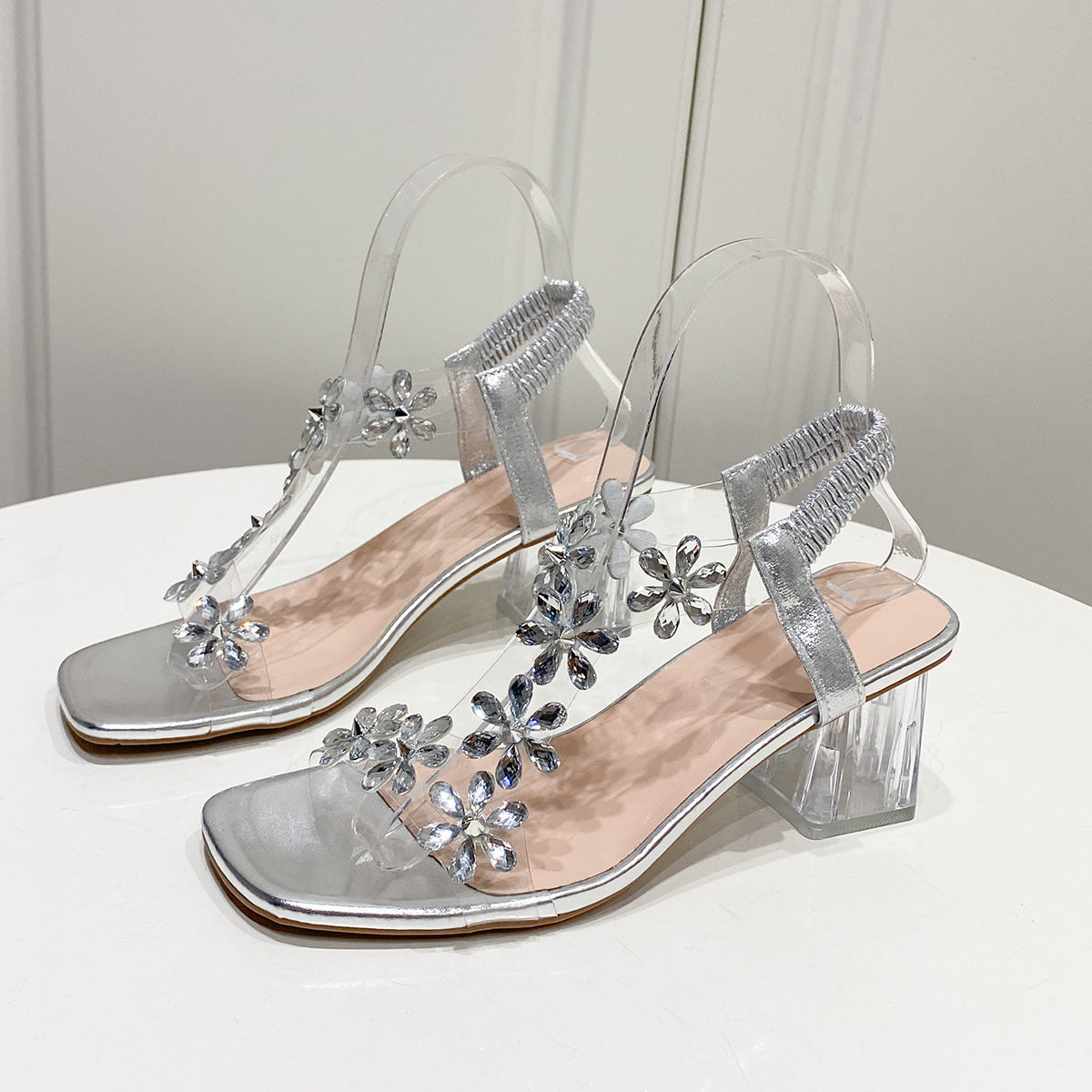 Women's Sandals Transparent Heel Floral Elegant Summer Shoes