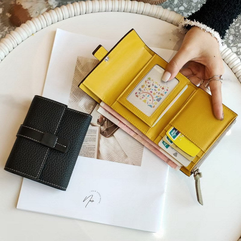 Women's Leather Wallet Short – Color Block Elegant Purse