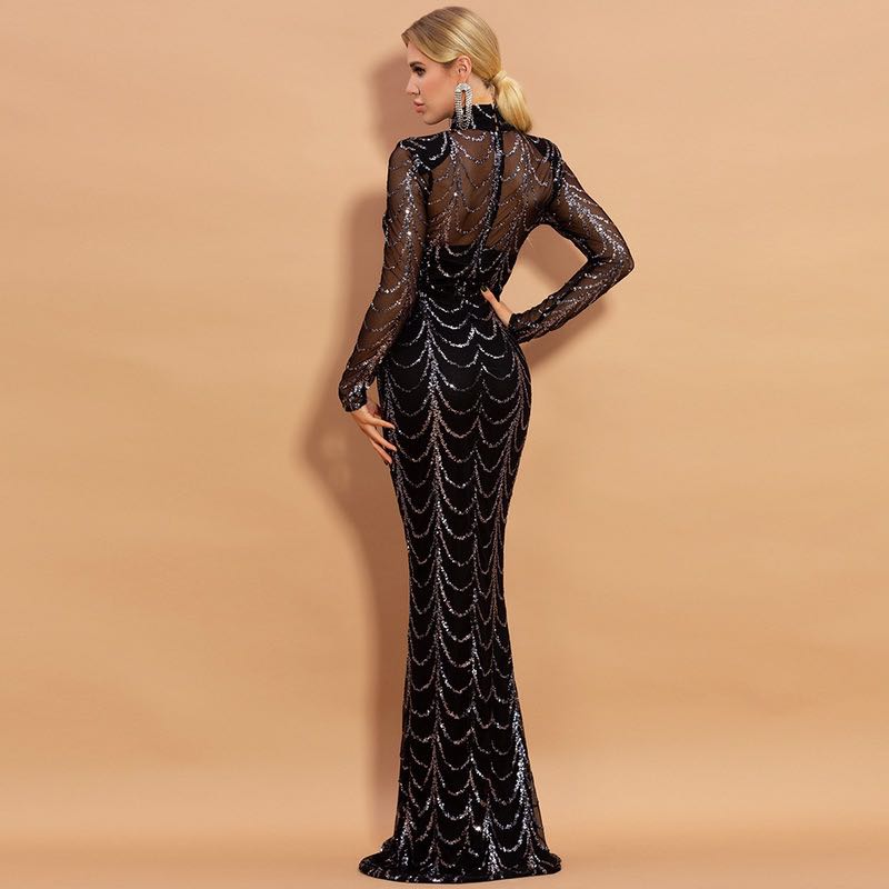 Elegant Sequin Maxi Dress – Long Sleeve Party & Evening Dress for Women