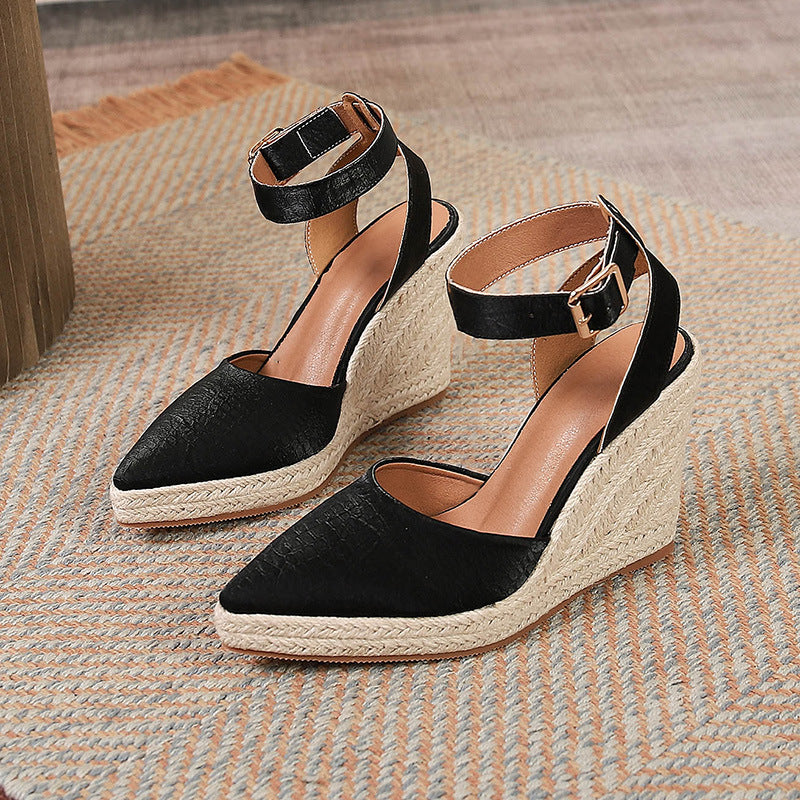 Damen Keil Plateau Sandalen | Strohgeflecht Elegant Sommer Schuhe