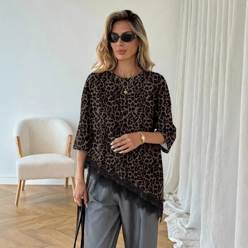 Women's Polka Dot Top with Lace – Asymmetric & Elegantly Modern