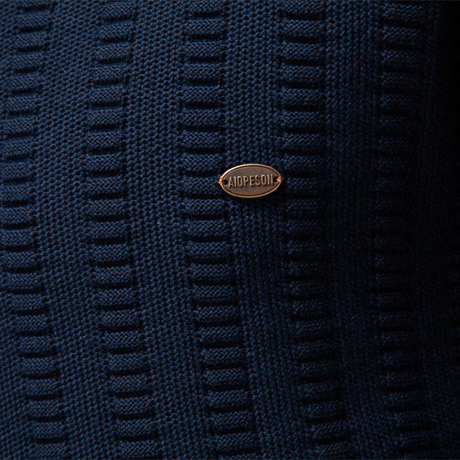 Men's Jacquard Half-Zip Pullover – Stand-Up Collar Stripe Sweater