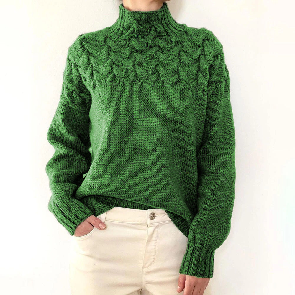 Cable Knit Turtleneck Sweater – Elegant Women's Long-Sleeve Knit Sweater