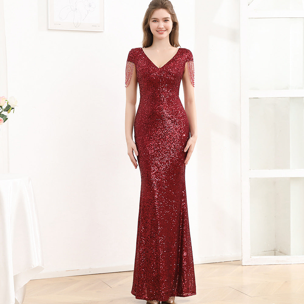 Women's Sequin Maxi Dress | Elegant Slim-Fit Evening Gown