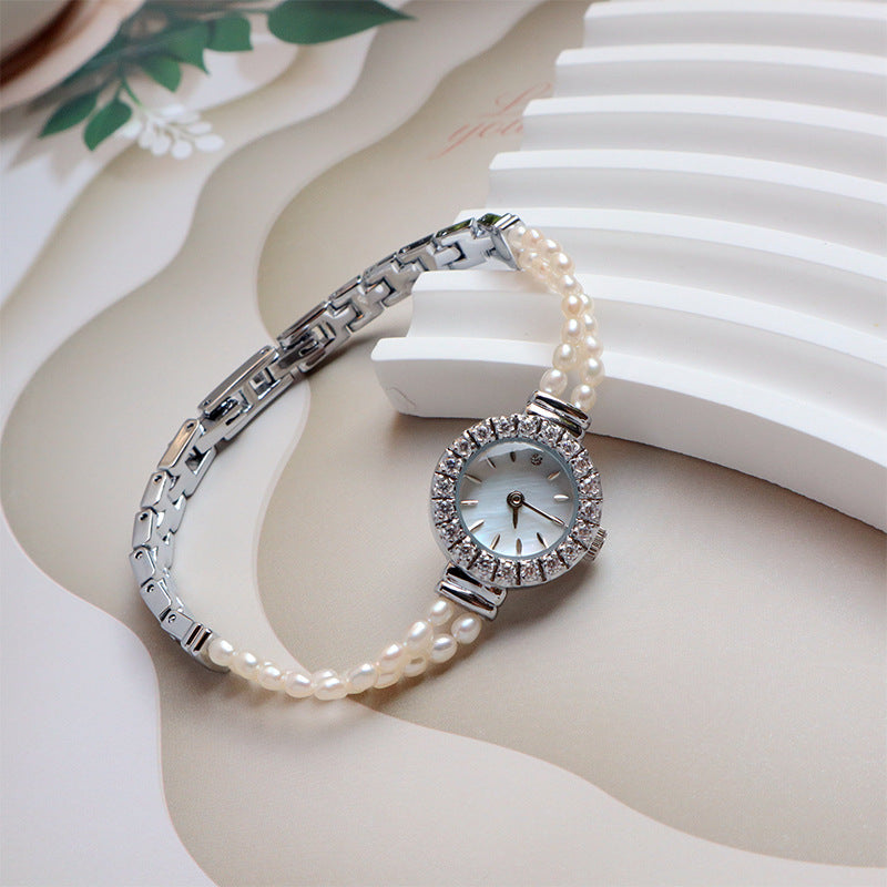 Damen-Armbanduhr mit hochwertiger 6A-Natur-Süßwasserperle, vielseitig einsetzbar