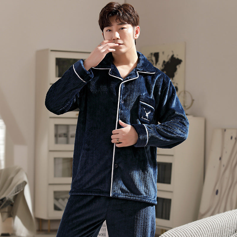 Herren Flanell Pyjama | Winter Schlafanzug Warm | Cardigan