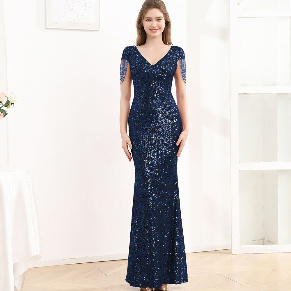 Women's Sequin Maxi Dress | Elegant Slim-Fit Evening Gown