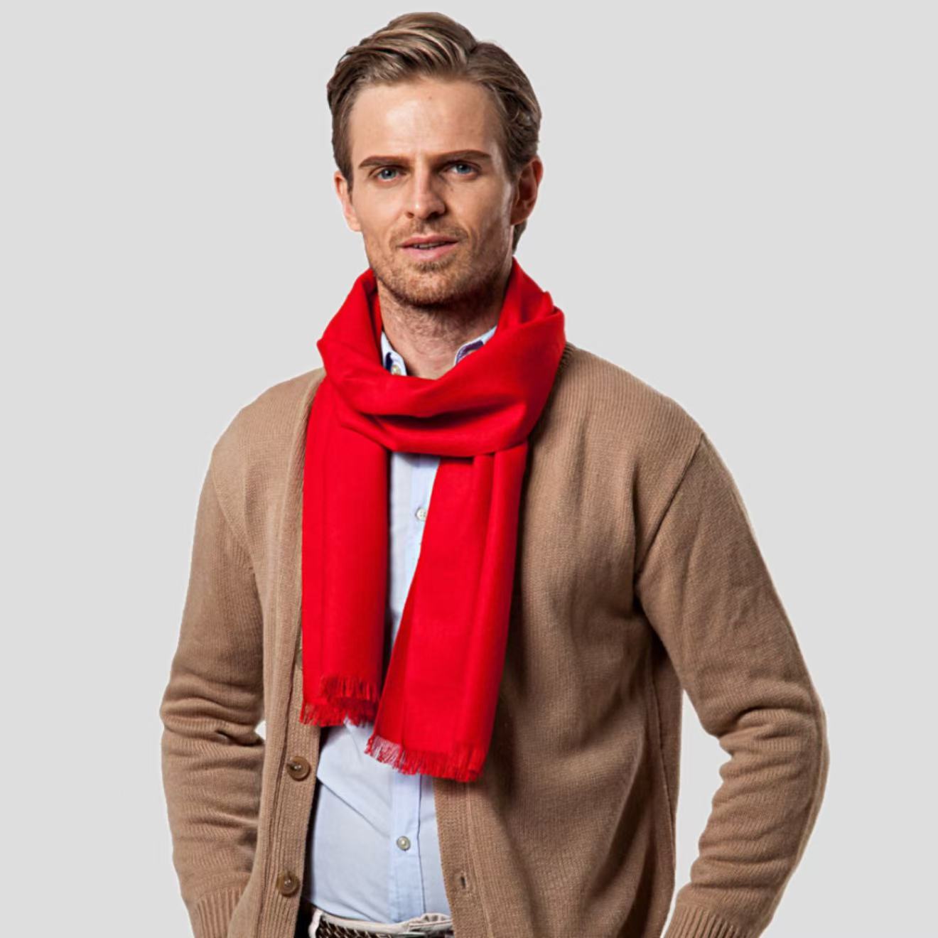 Men's Luxury Velvet Scarf Double-Sided | Warm Fringe Scarf
