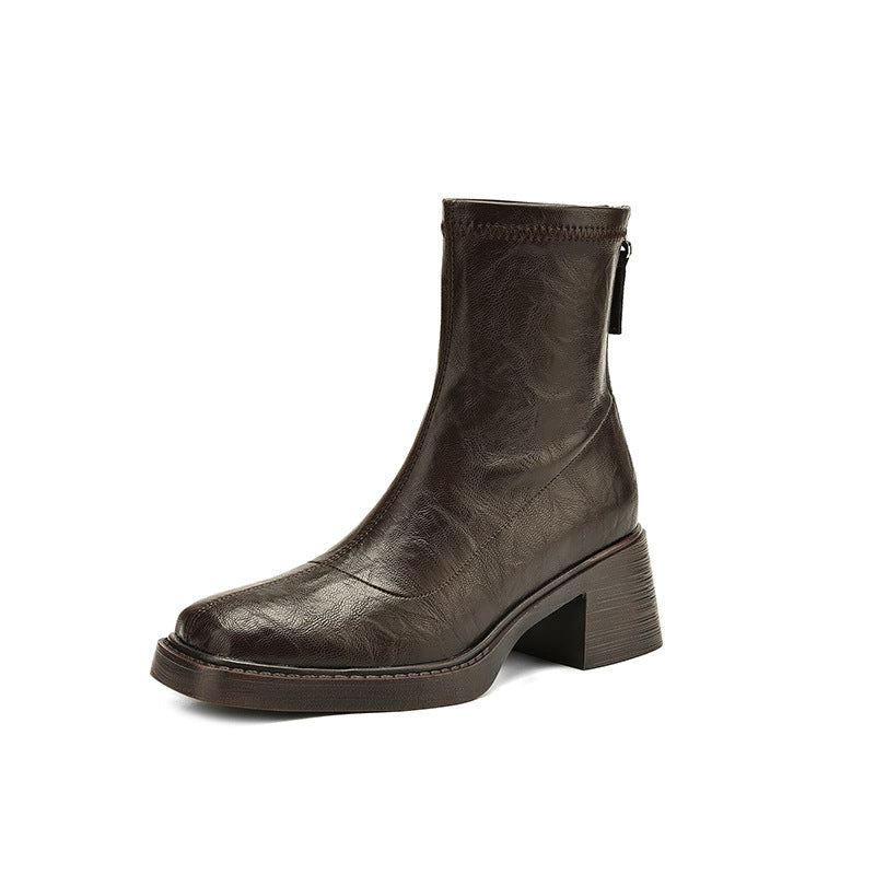 Women's Ankle Boots with Block Heel – Square Toe Elegance Boots