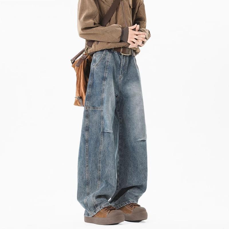 Men's Vintage Jeans Wrinkle Look – Straight Leg Loose Fit Denim