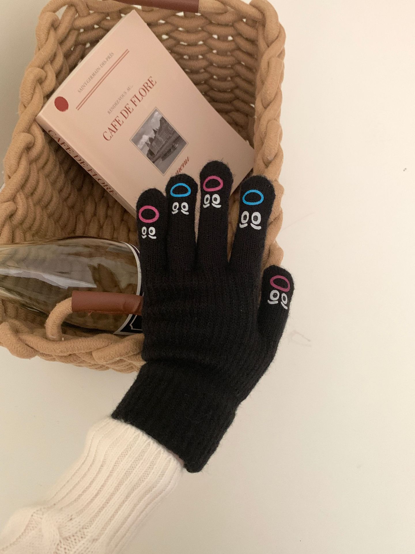 Damen Fingerlose Handschuhe mit Emoji Design – Korean Style