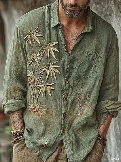 Men's Retro Shirt | Long Sleeve Floral Print Casual Look