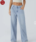Women's Retro Wide Leg Jeans – Washed Denim with Textured Design