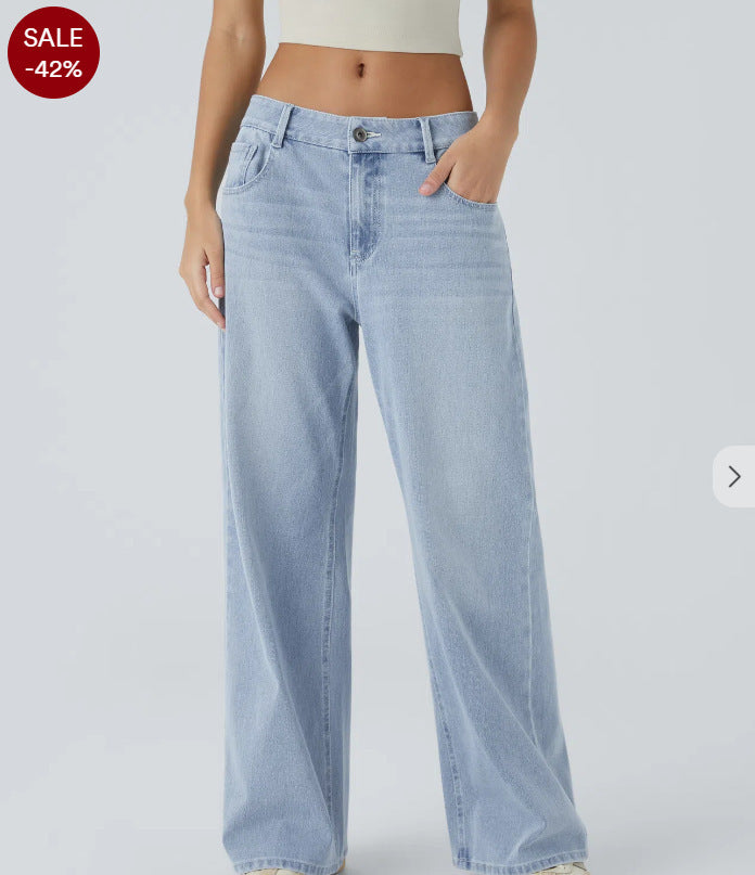 Women's Retro Wide Leg Jeans – Washed Denim with Textured Design