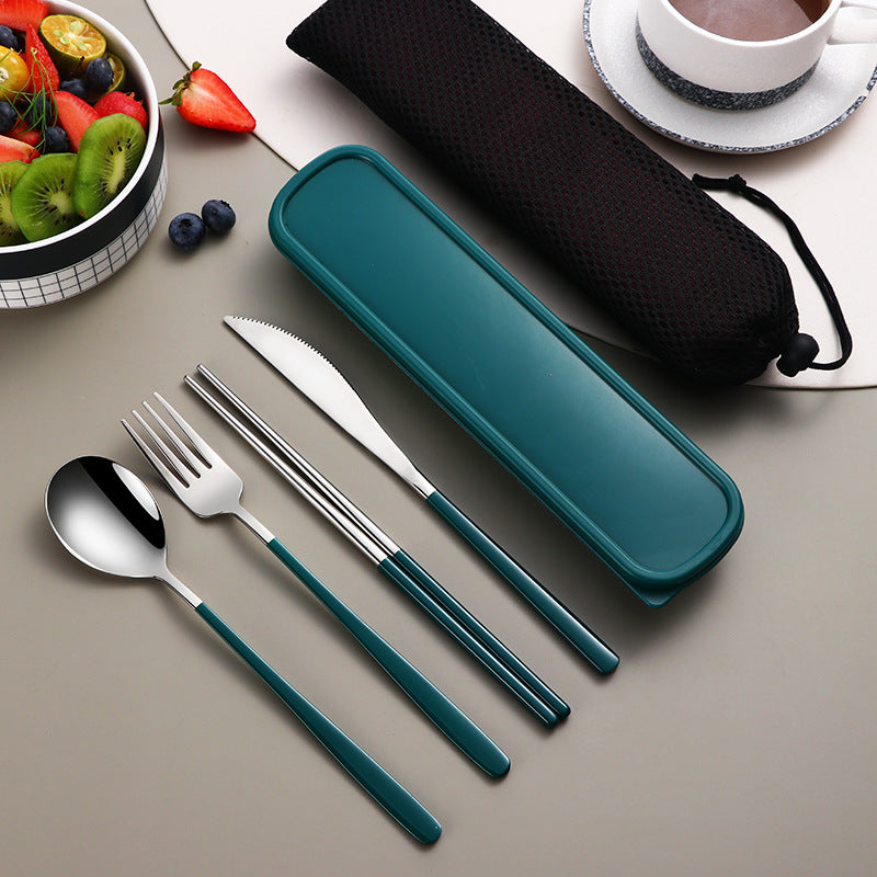 Edelstahl Besteckset Gold | Reise Camping Besteck mit Etui