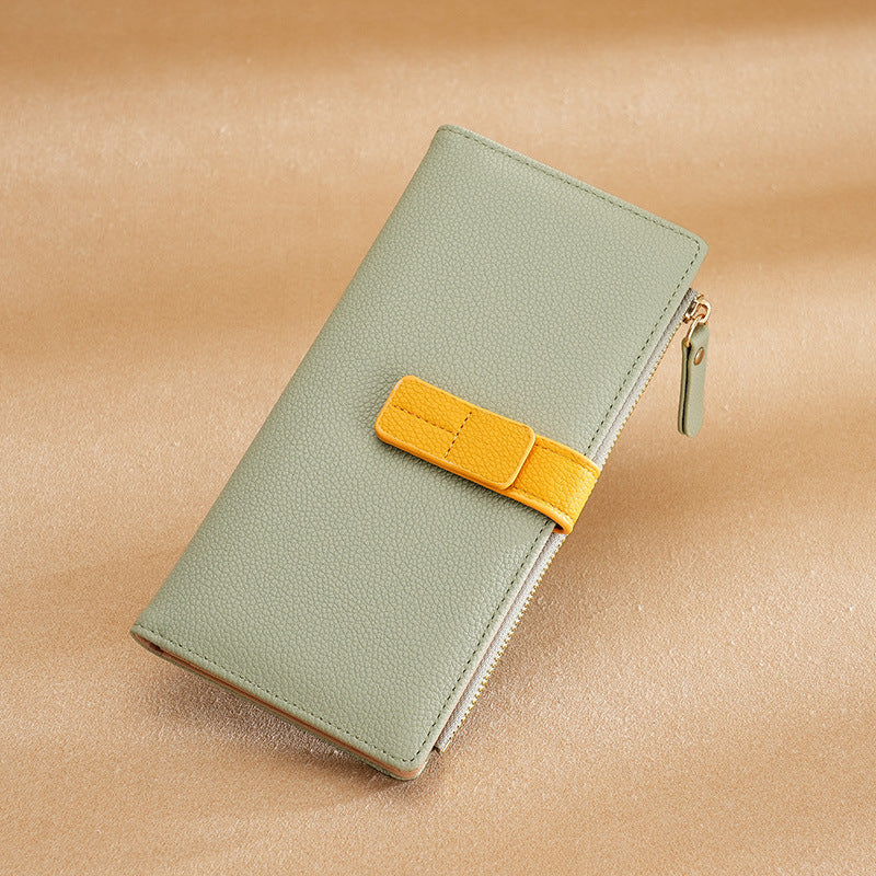 Women's long wallet with many card slots, zipper, elegant