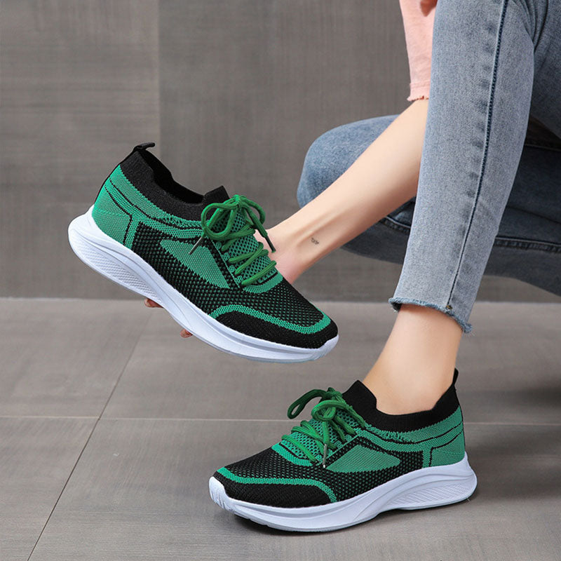 Damen Mesh Sportschuhe Grün Schwarz | Atmungsaktive Sneaker