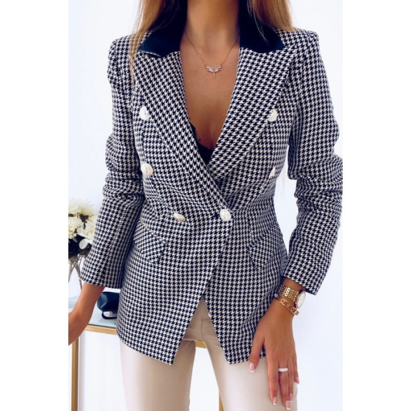 Eleganter Damen Blazer im Hahnentritt-Muster – Stilvoll & Zeitlos
