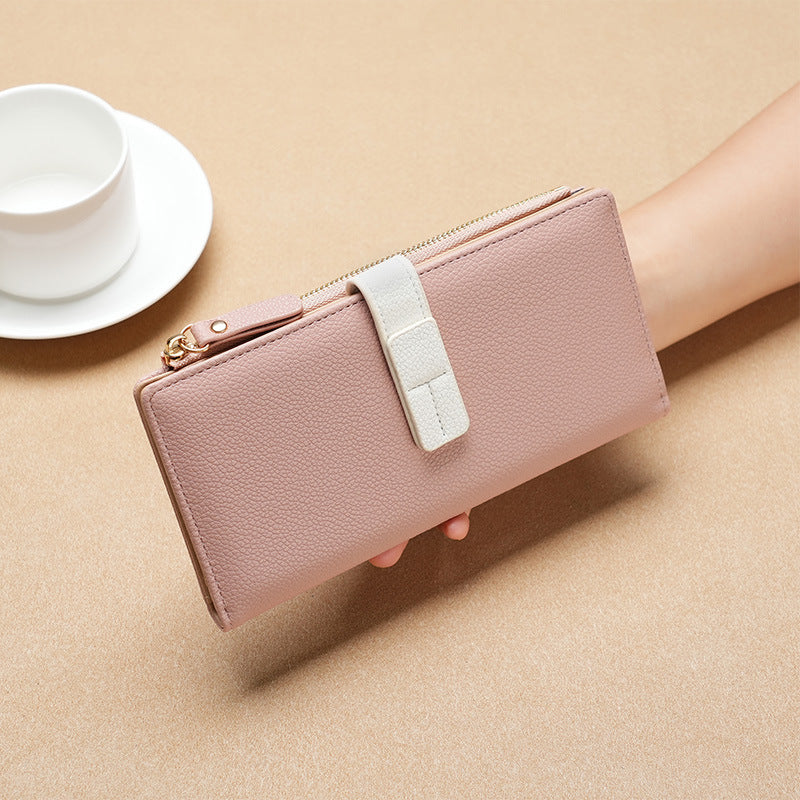 Women's long wallet with many card slots, zipper, elegant