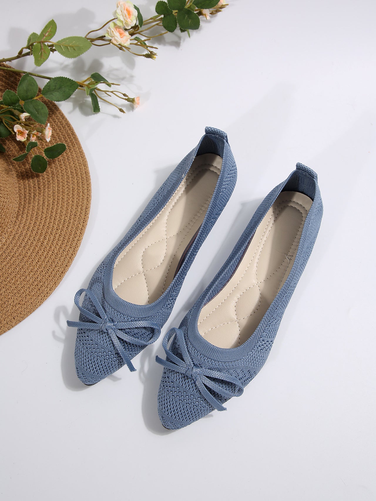 Women's knitted loafer elegant | pointed flats with bow