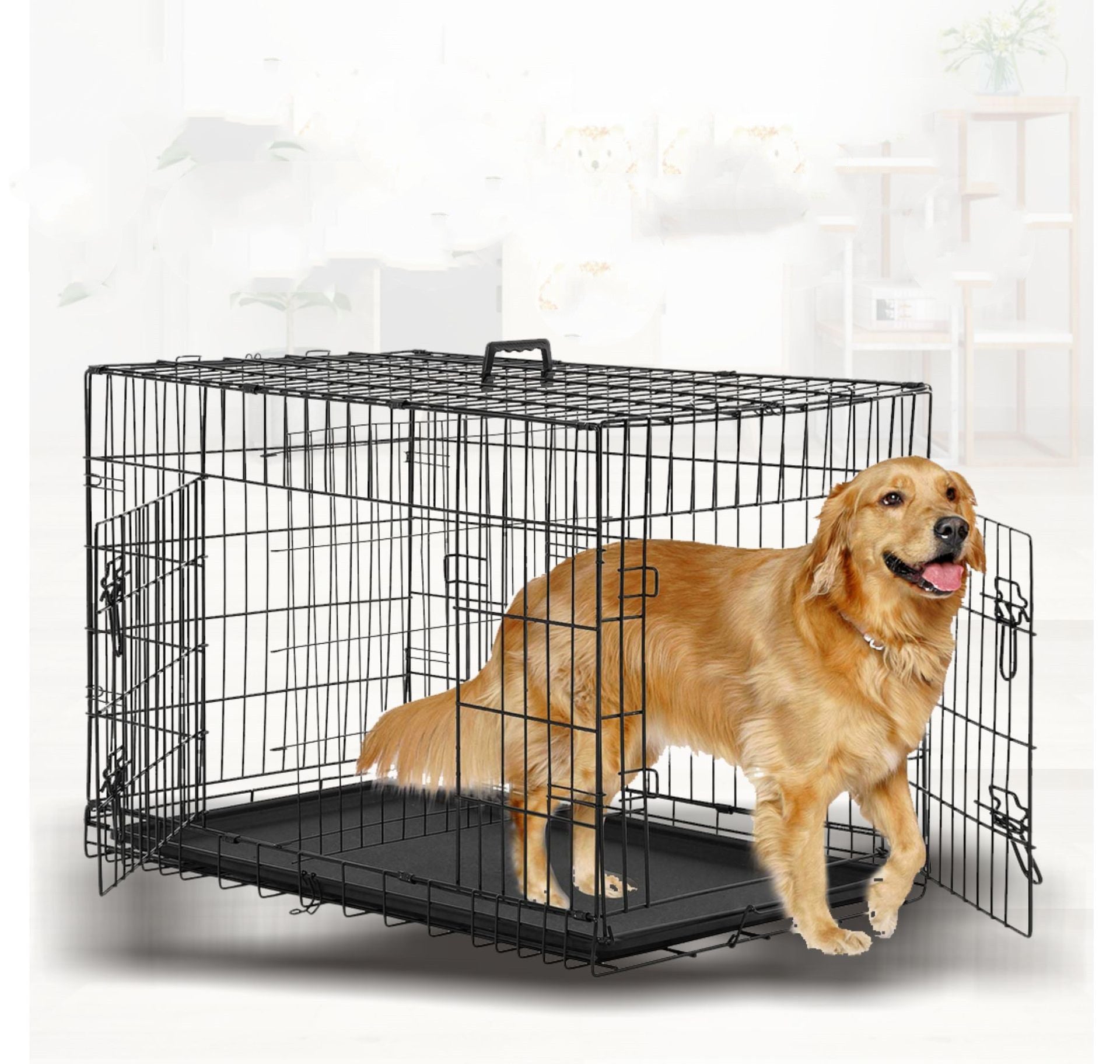 Dog crate foldable | Wire cage large sturdy transport box