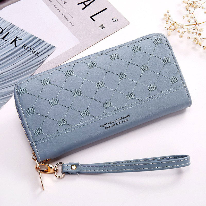 Women's Clutch Wallet with Crown Embroidery | Elegant Long Wallet