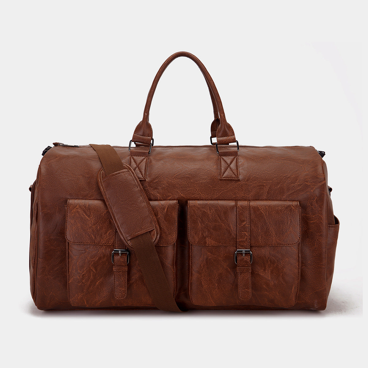 Travel Garment Bag Made of PU Leather – Foldable Garment Bag with Storage Compartments