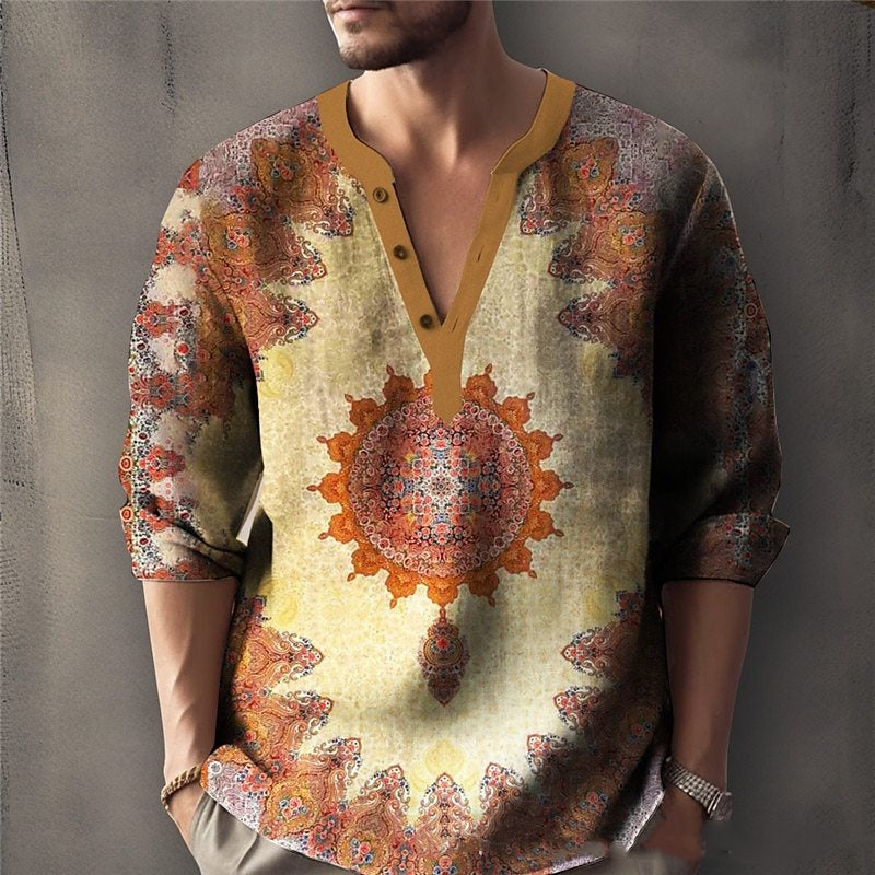 Men's V-Neck Sweater | Jacquard Knit Relaxed Modern