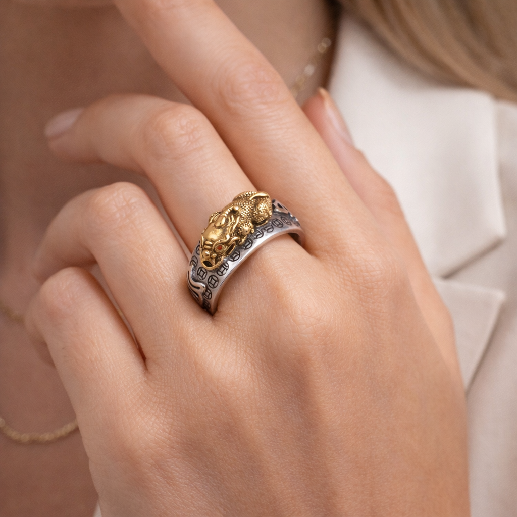 Glückspixiu-Ring, Vintage, Sterlingsilber, Diamant