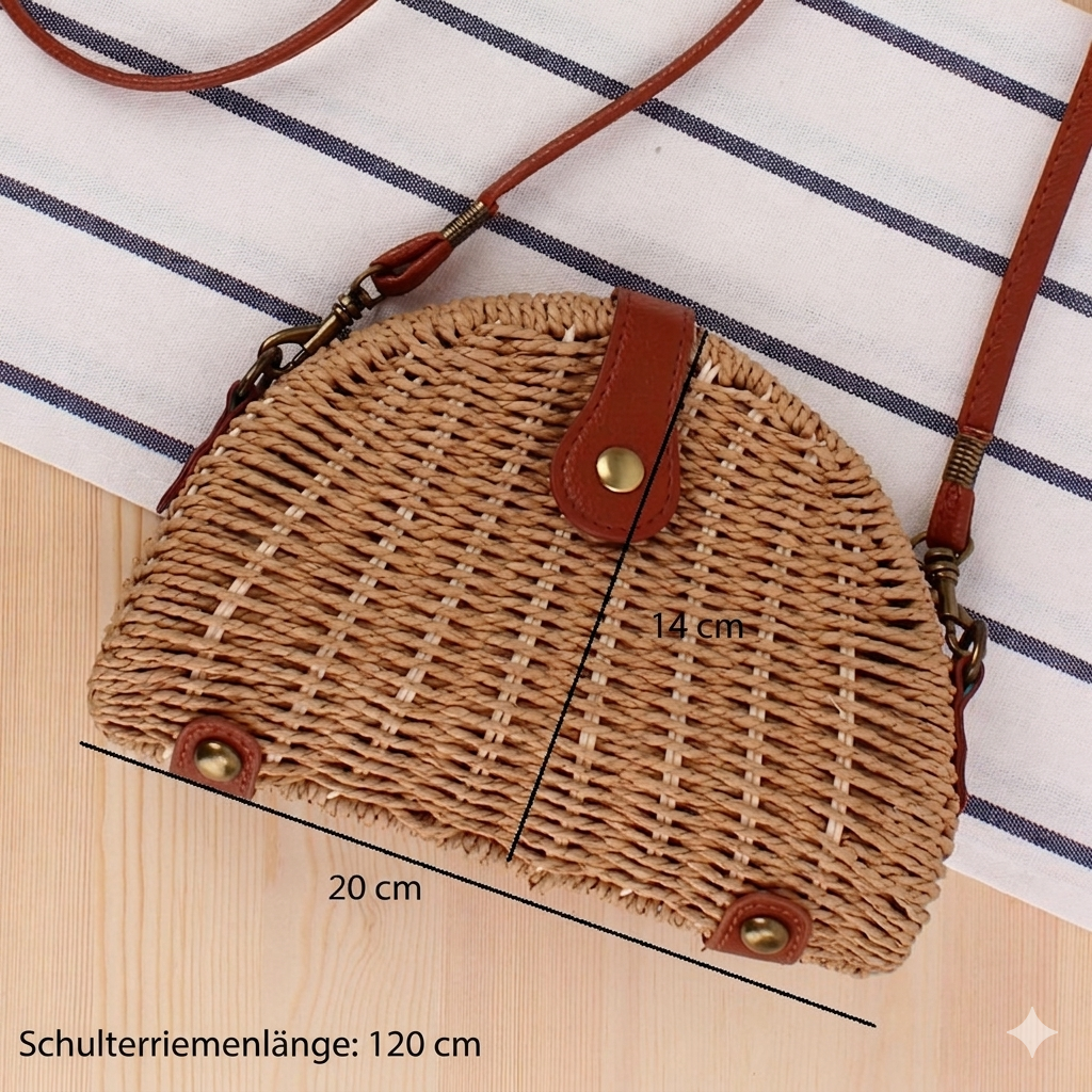 Rattan Tasche Damen Boho Halbkreis Stroh Schultertasche Sommer