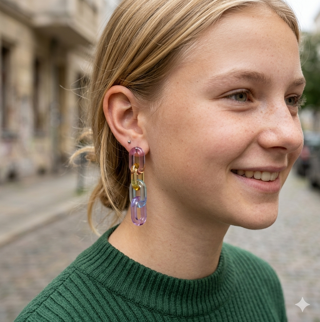 Bunte Jelly Ketten-Ohrringe – Transparente Statement Ohrhänger im Trenddesign