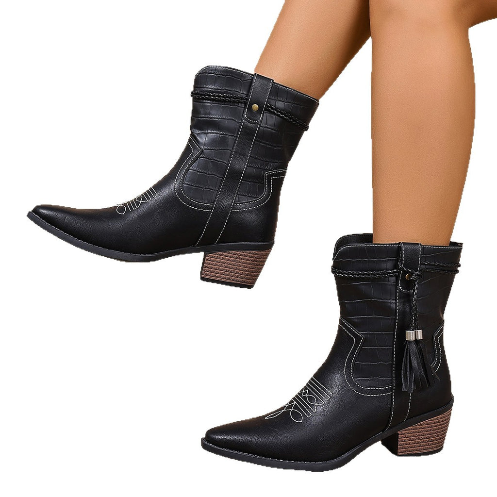Women's Denim Boots Pointed Toe – Elegant Block Heel Boots