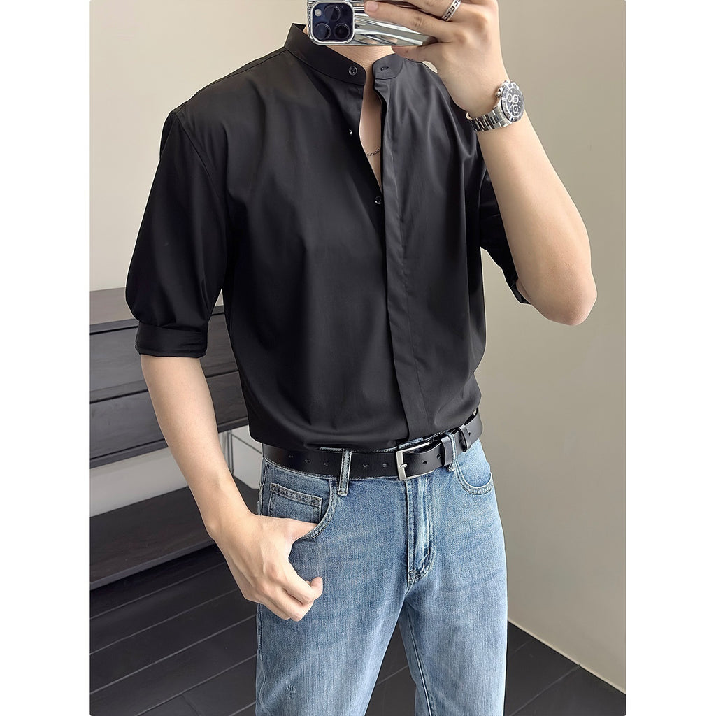 Men's Stand-Up Collar Shirt | Short Sleeve Summer Shirt Modern Elegant