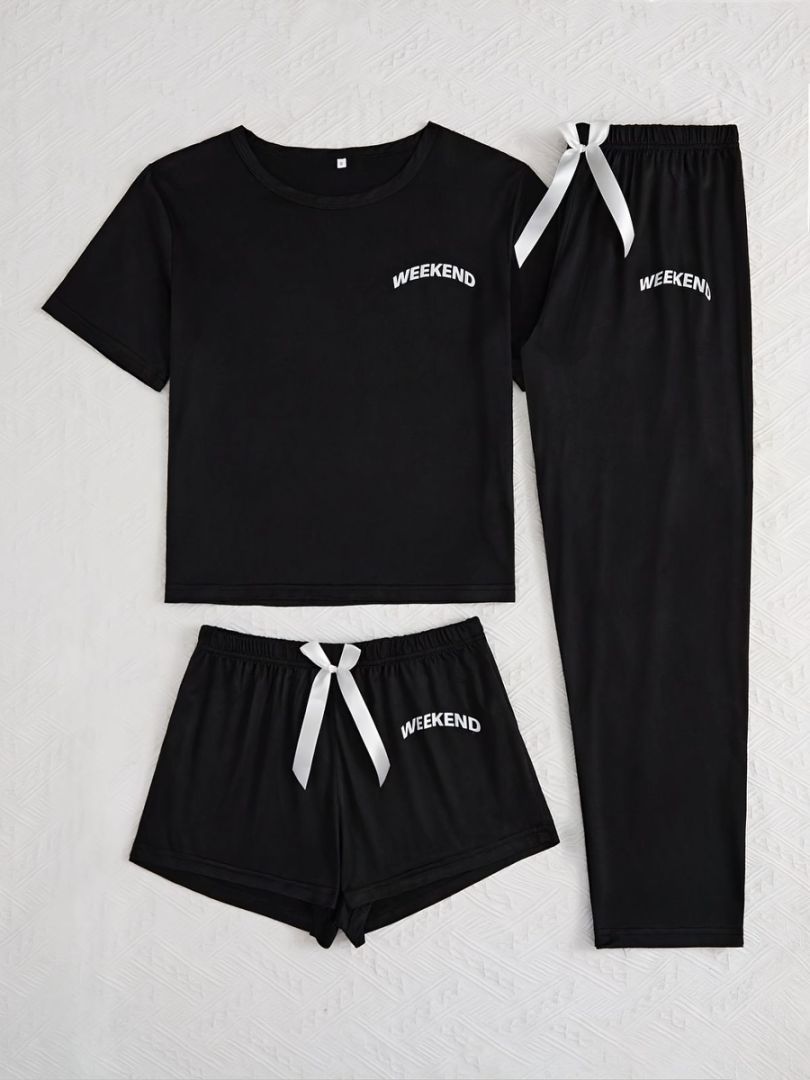 Schwarzes Damen Pyjama Set | 3-teilige Moderne Homewear