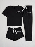 Schwarzes Damen Pyjama Set | 3-teilige Moderne Homewear