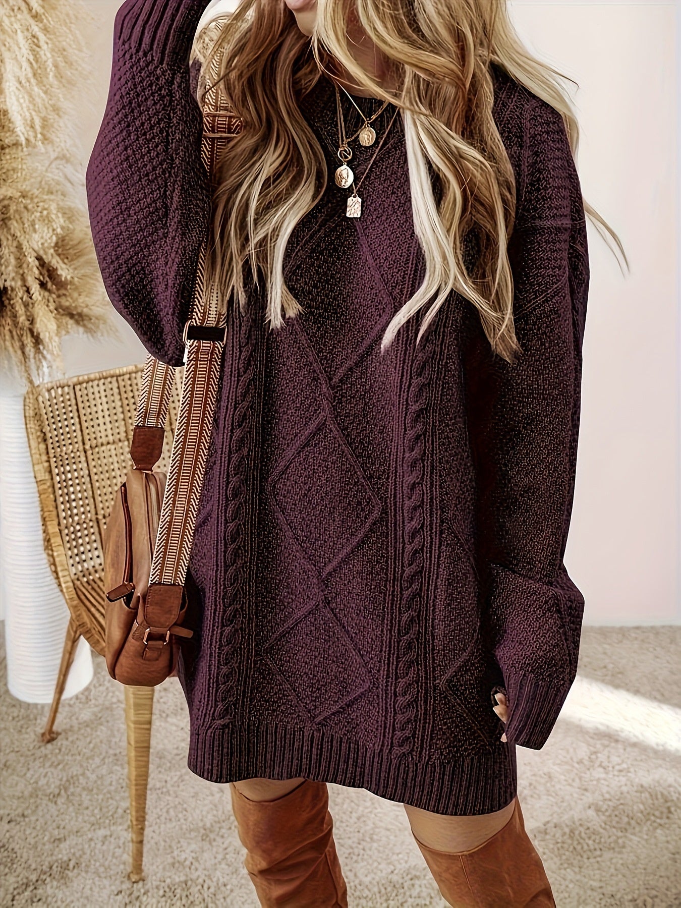 Oversize Strickkleid Damen | Lockeres Winter Pulloverkleid